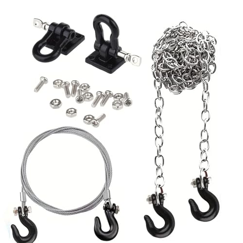 RC Trailer Chain Hook Tow Rope Winch Shackles for 1/10 Crawler Axial SCX10 D90 D110 TRX4 TRX6 Redcat Tamiya RC Decor Parts(Black) - color: Black