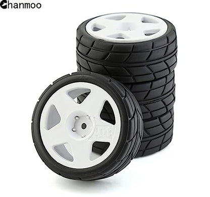 1/10 RC Racing Rally Tires 12mm Hex Wheels Rims and Rubber On Road Tyres for 1/10 RC On-Road Car HPI KYOSHO Tamiya XV01 XV02 TA06 TT01 TT02 PTG2 144001 A959 RC Rally Drift Car 4PCS (White B) - color: White B