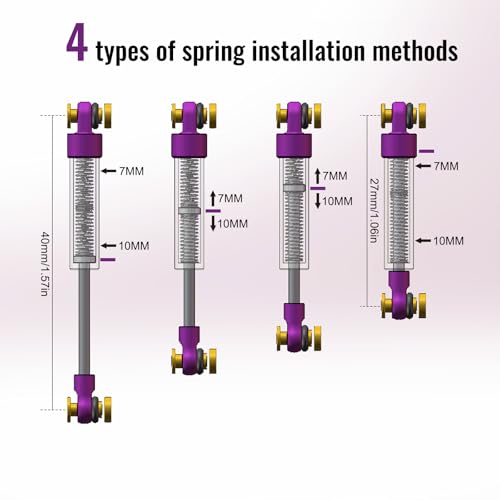 40mm Shock Adjustable Inner Spring Shock for SCX24 AX24, Purple | CNC Aluminum Dampers, Multi Mode Adjustment, Low Friction Damping Shaft - color: Purple
