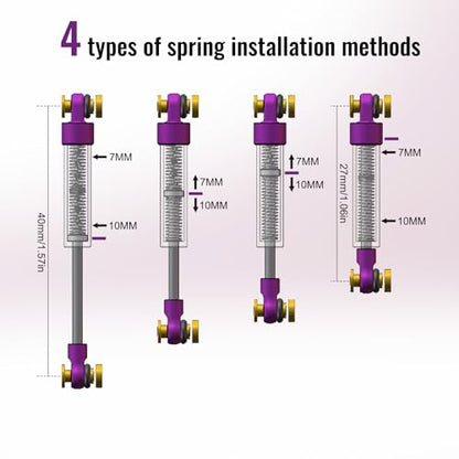40mm Shock Adjustable Inner Spring Shock for SCX24 AX24, Purple | CNC Aluminum Dampers, Multi Mode Adjustment, Low Friction Damping Shaft - color: Purple