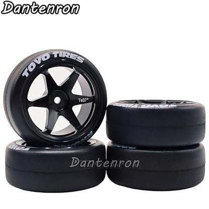1/10 RC Drift Aluminum Wheels and Tires OD 65mm 1/12 Hard Drift Racing Tyres 12mm Hex for 1:10 Rally Street On Road Touring Car Tamiya TT01 TT02 XV01 TA06 A959 PTG2 KYOSHO 4PCS (Black) - color: Black