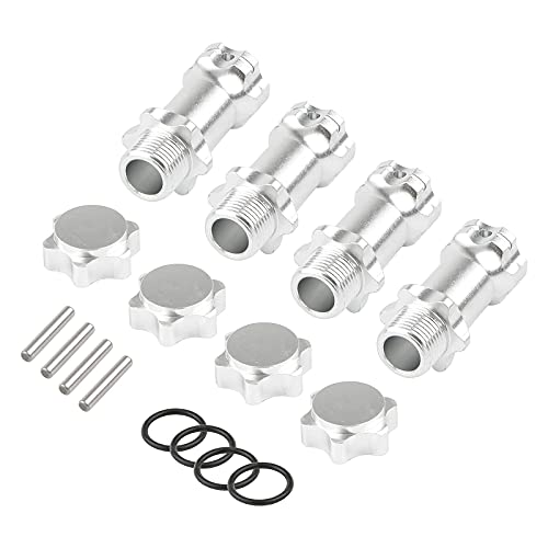 4pcs Aluminum 17mm Hex Adapter 30mm Extension Wheel Hub Drive Offset Width Extender with Anti-dust Cap Nuts for 1/8 RC On Road Car Off Road Truggy Truck Buggy Crawler, Silver - color: Silver