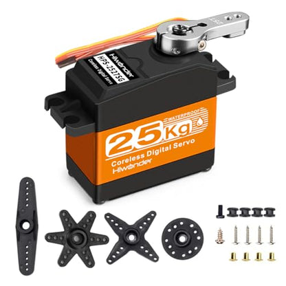 Hiwonder 25KG Servo Motor Waterproof High Torque Servo, High-Speed Coreless Motor Full Metal Gear Steering Servo for 1/6 1/8 1/10 1/12 RC Robot, with 25T Servo Horn, Control Angle 270°