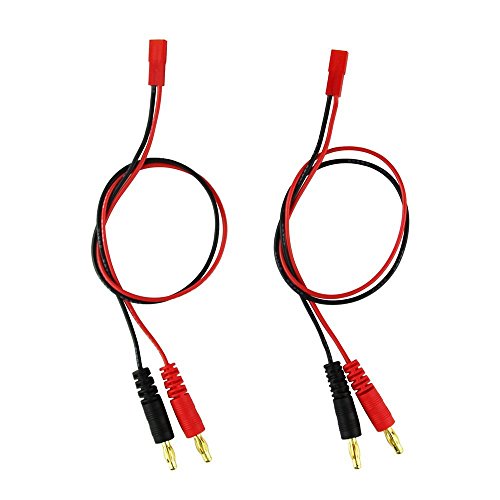FLY RC 4mm 4.0mm Male Banana Plug Connector Charge Lead to JST 20awg Soft Silicon Charging Cable Wire 30cm 11.8inch Lipo Parts for RC Helicopter Quadcopter Lipo Battery Plug Charge (Pack of 2) - style: 2 Pcs JST charge cable
