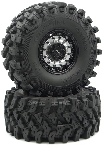 Heavy Duty RC Crawler 2.2 Beadlock Wheels Adjustable 2 Offsets and Tires 136mm Tall Soft Sticky Mud Slingers Tyres Rims Hex 12mm for 1/10 SCX10 TRX4 Axial Remote Control Car (Silver Black) - color: Silver Black