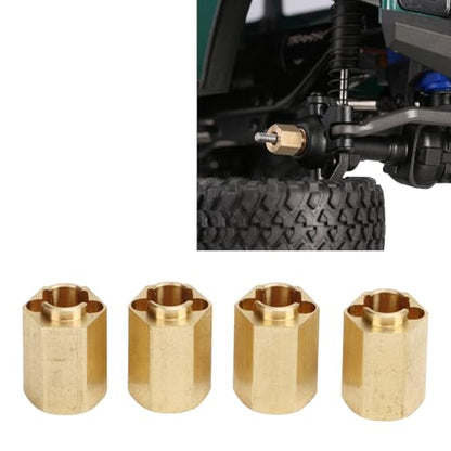 7mm Brass Wheel Spacers for 1/18 RC Crawlers – Weighted Hex Hub Extenders with Cross Wrench, Low CG Upgrade Kit (Gold, 4-Pack)