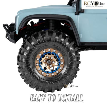 RC Aluminum 1.3" Beadlock Wheel Tires Set w/Wheels Ring for 1/18 1/24 Trx4m SCX24 FCX24 RC Crawler Car,1.3 Crawler Tires,(4PCS) Wheel Rim Soft Rubber Tire,Wheels and Rim,Brown