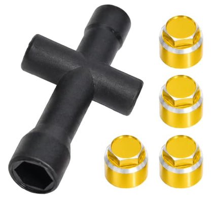 4PCS M4 RC Wheel Nuts, Aluminum Dustproof Wheel Rim Center Cap Hub Nuts with Mini Cross Wrench for 1/10 RC Crawler TRX4 TRX6 SCX10 SCX10 II D90 Redcat Tamiya HPI, Gold - color: Gold