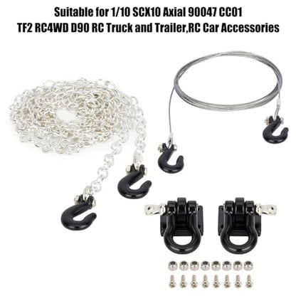 RC Tow Hook Trailer Chain,Steel Tow Rope,U Shaped Rescue Shackles 3pcs/Set for 1/10 Crawler Traxxas Trx4 Axial Scx10 90046 Wraith D90 TF2 CC01 Tamiya (Black)