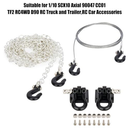 RC Tow Hook Trailer Chain,Steel Tow Rope,U Shaped Rescue Shackles 3pcs/Set for 1/10 Crawler Traxxas Trx4 Axial Scx10 90046 Wraith D90 TF2 CC01 Tamiya (Black)