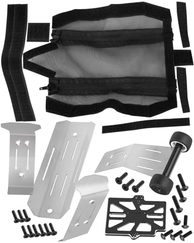 RC Upgrades Part for 1/16 (#107154-1) Mini Maxx 4WD,Tail Wheel/Skid Plate Stainless Steel Chassis/Protective Chassis Dirt Dust Resist Guard Cover/Mount Plate Motor Fixing Mount,Black - color: Black-(for 1/16）