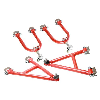 Front Suspension Swing Arm Set for ATV/UTV | 9.1" Upper & 12.4" Lower A-Arms with Shock Mounts | Red Powder Coated Steel for Off-Road Quad & Buggy | Heavy Duty Steering Upgrade