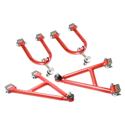 Front Suspension Swing Arm Set for ATV/UTV | 9.1" Upper & 12.4" Lower A-Arms with Shock Mounts | Red Powder Coated Steel for Off-Road Quad & Buggy | Heavy Duty Steering Upgrade