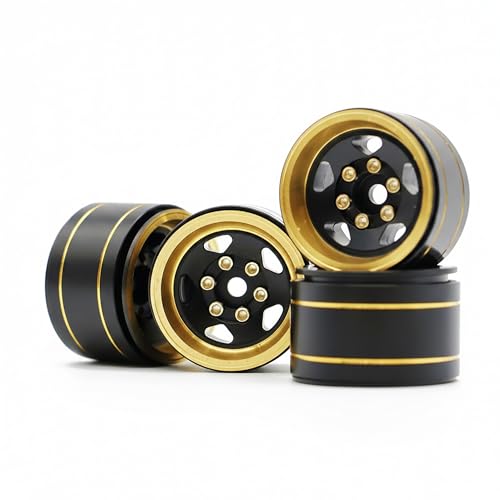 1.0” Brass Beadlock Wheels, -6.35mm Offset CNC Rims for 1/18 1/24 RC Crawler TRX4M, Axial SCX24 AX24, Redcat Ascent-18, FMS FCX24, 4 pcs, Black