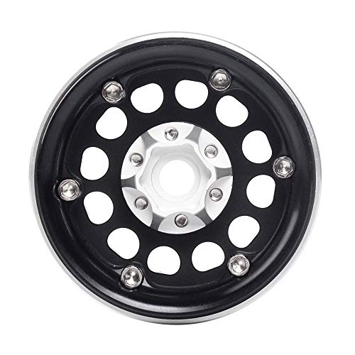 INJORA 1.9 Beadlock Wheels Rims for 1/10 RC Crawler Axial SCX10 SCX10 II 90046 Traxxas TRX4 RC4WD D90, 4Pcs/Set, Aluminum Alloy (Black) - color: Black