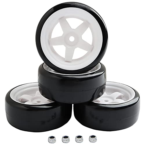 4PCS 12mm Hub Wheels,1:10 63mm Hard Plastic RC Drift Cars On Road Touring Racing Bald Tires for Traxxas HSP Tamiya HPI Kyosho On-Road Drifting Car Trucks(White) - color: White