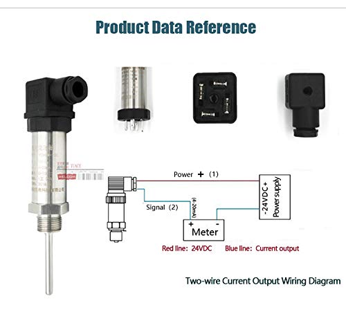 TWTADE Industrial Temperature Sensor Temperature Transmitter -50°C~+150°C, 2-Wire 4-20mA Signal Output 1/4" NPT, Male Thread, Probe Rod Length: 100MM