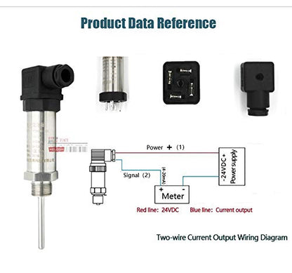 TWTADE Industrial Temperature Sensor Temperature Transmitter -50°C~+150°C, 2-Wire 4-20mA Signal Output 1/4" NPT, Male Thread, Probe Rod Length: 100MM