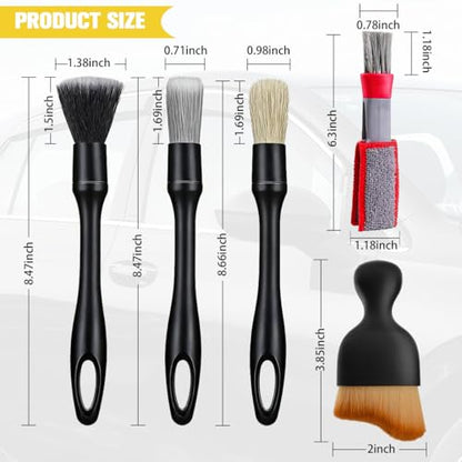 6PCS Car Detailing Brush Kit, Including 3 Ultra Soft No Scratch Boar Hair & 3 Vent Cleaning Brushes, Multi-Use Automotive Interior Detailing Kit, Universal for Most Vehicles - size: 6PCS