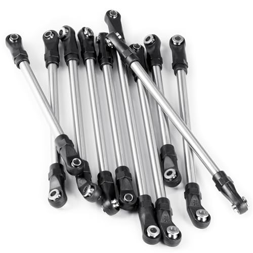 RCHUBAM SCX10 Chassis Linkage Kit Stainless Steel RC Crawler Link Rod End Set Compatible with 1/10 Axial SCX10 AXI90075 UMG10 II RC Crawler Car Wheelbase Upgrade Parts