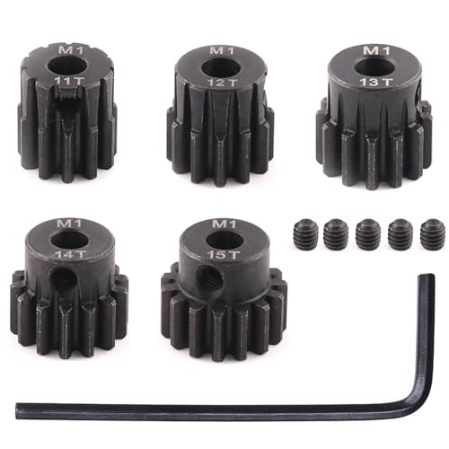 5pcs Mod 1 Pinion Gear 5mm Set Hardened Steel 11T 12T 13T 14T 15T Fit 5mm RC Motor Shaft M1 Pitch Gears Compatible with Arrma Traxxas Axial HSP Redcat Losi RC Car Truck Buggy (with Screwdriver) - size: 11 12 13 14 15T