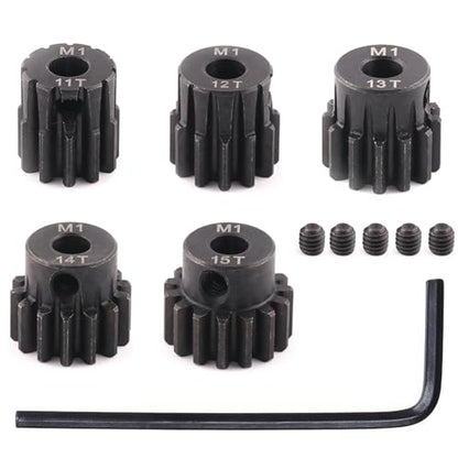5pcs Mod 1 Pinion Gear 5mm Set Hardened Steel 11T 12T 13T 14T 15T Fit 5mm RC Motor Shaft M1 Pitch Gears Compatible with Arrma Traxxas Axial HSP Redcat Losi RC Car Truck Buggy (with Screwdriver) - size: 11 12 13 14 15T