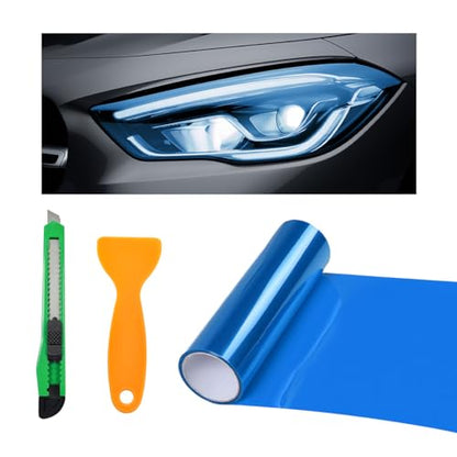 povtii Tint Vinyl Film Sticker Sheet Roll for Car Headlight, 12×48 Inch Auto Taillight Vinyl Wrap Film, Self Adhesive Fog Light Vinyl Film with Squeeze & Cutter, Car Accessories (Dark Blue) - color: Dark Blue