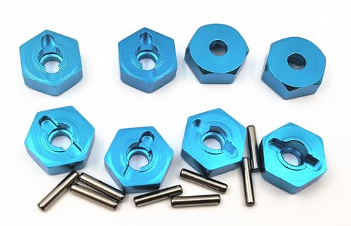 8pcs/Set Aluminum 12mm Wheel Hex Hubs Drive Adapter 5mm Thickness with 2x10mm pins for Redcat Axial HSP WLtoys Himoto Truck Model Car Upgrade Parts(Blue) - color: Blue