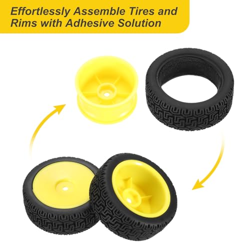 uxcell 4-Pair High-Grip RC Car Tire & Wheel Set for 1/10 Scale On-Road Touring Cars - Soft Rubber Tyres with 12mm Hubs, Black/Yellow - color: Black/Yellow