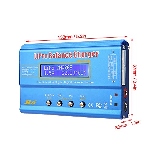 Shkalacar Professional Balance Charger/Discharger with Power Supply for LiPo，Li-ion，Li-Fe，LiHV Battery (1-6S), NiMH，NiCd (1-15S), Rc Hobby Battery Balance Charger, 80W 6A