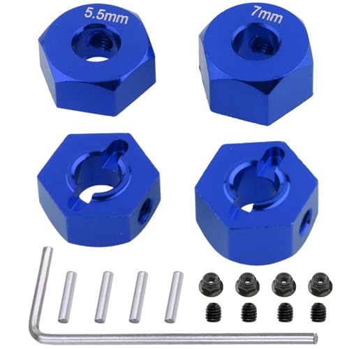 12mm Hex Wheel Hub Aluminum Adapter Set, 5.5/7 Thickness | CNC machined, anodized finish, compatible with Traxxas Slash 2WD, Rustler, Stampede VXL, replaces 1654 3654