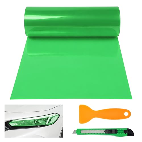 Car Light Tint Film, 12" × 48" Waterproof Headlight Vinyl Wrap Film Includes Squeegee & Cutter, Self-Adhesive Air-Release Wrap for Fog Lights, Taillights, and Headlights (Green) - color: Green