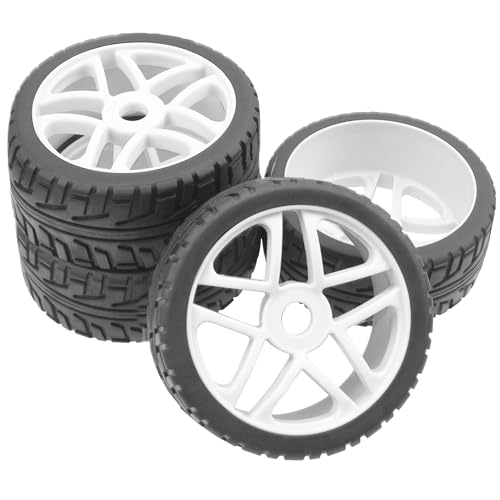 ShareGoo OD 4.09" Rubber 1/8 RC Buggy Tires and 17mm Hex Wheels Rim Compatible with Arrma Typhon Kyosho Losi VRX Redcat HSP HPI 1/8 Scale RC Off Road Buggy (White) - color: White