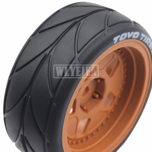 4PCS RC 1/10 On-Road Tires 65mm RC Rubber Tires w/Plastic Wheel Rim 12mm Hex Fit for 1/10 RC On-Road Rally Car HPI Tamiya TT01 TT02 Kyosho Wltoys 144001 - color: Brown 1