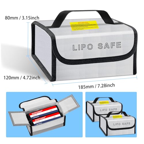2PCS 185 * 120 * 80mm Lipo Safe Bag for Lipo Battery Pack Storage Charging Transport, Home Office Travel Fireproof Safe Storage Pouch - size: 185*120*80mm