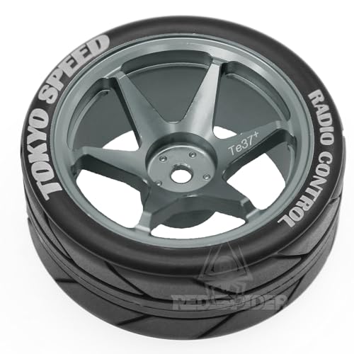 REDSPIDER 12mm Hex RC Wheels and Tires Metal Wheel Rims OD2.56'' RC Rally Racing Tyres for Tamiya TT01 TT02 XV01 TA06 A959 PTG2 HPI KYOSHO PTG2 Traxxas 1:10 Street Touring Drift Car (Titanium) - color: Titanium
