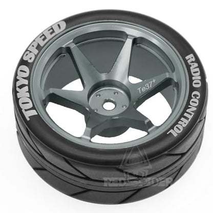REDSPIDER 12mm Hex RC Wheels and Tires Metal Wheel Rims OD2.56'' RC Rally Racing Tyres for Tamiya TT01 TT02 XV01 TA06 A959 PTG2 HPI KYOSHO PTG2 Traxxas 1:10 Street Touring Drift Car (Titanium) - color: Titanium