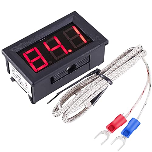 PEMENOL 12V Red Fahrenheit Digital Temperature Meter | -76F~999F LED Display with Industrial Grade 0.5m K-Type Thermocouple Temperature Sensor M6