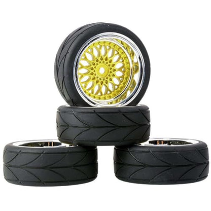4PCS/Set 64mm Rubber Tires & Plating Plastic Wheels Rims Replacement Part for 1/10 RC On-Road Touring Car Racing Car (Gold, Offset 3mm) - color: Gold, size: Offset 3mm
