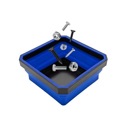 Collapsible Magnetic Parts Tray, 4.5" Square Silicone Tool Tray with Dual-Sided Magnetic Base, Foldable Small Metal Parts Organizer Storage Bowl for Screws Bolts Nuts Washers (Blue) - color: Blue
