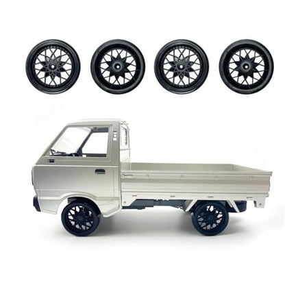Rc Car Parts for WPL D42 D12 Plastic Drift Tires Bald Tyres Wheel Hub Kits RC Truck Modification Parts Children Toy Replacement RC Car Accessories(Black)