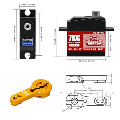 GOUPRC 7KG Micro RC Servo for 1/14 1/16 RC Car Boat DIY Robot, High Torque Medium-Aluminum Digital Servo of Metal Steel Gears with 25T Servo Horn Upgrade Servo Parts - style: 7KG Red