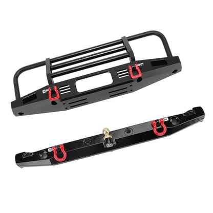 Metal Front Rear Bumper with Adjustable Pull Ring LED Work Lights and Tow Hook for Axial SCX10 SCX10II 90046 1/10 RC Crawler Car