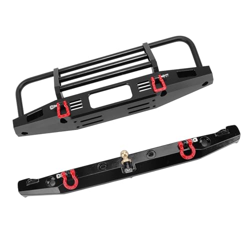 Metal Front Rear Bumper with Adjustable Pull Ring LED Work Lights and Tow Hook for Axial SCX10 SCX10II 90046 1/10 RC Crawler Car