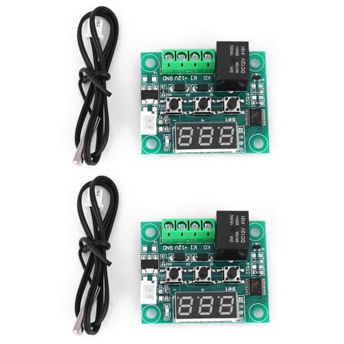 2Pcs W1209 Digital Thermostat – 12V Temperature Controller with Water Proof Sensor for Industrial Use, -50~110°C Range & 0.1°C Precision