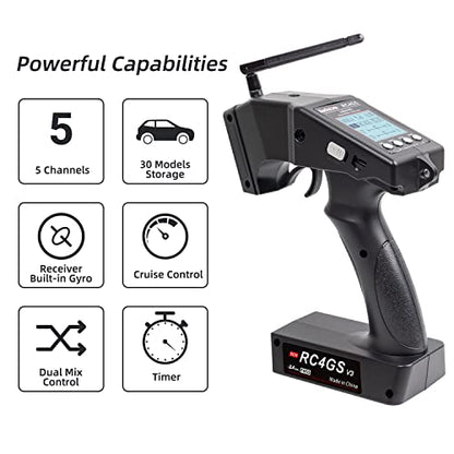 Radiolink RC4GS V3 2.4G 5 Channels RC Radio Transmitter and 2 R6FG Gyro Receivers Set Radio Combo for Crawler Truck Car Boat
