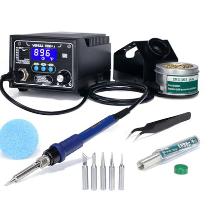 YIHUA 939D+ I Soldering Station, Upgraded, 75 Watt Equivalent with 3 Memories, °C/°F LCD display, Sleep Function, Automatic Shutdown & Brushed Aluminum Panel(Iron-burn Resistant) - style: Advance Style - Extra Tweezers & Tip