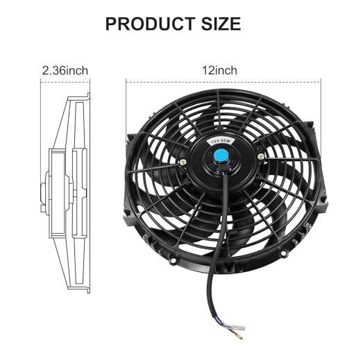 JDMSPEED New 12" Inch Universal Slim Fan Push Pull Electric Radiator Cooling 12V Mount Kit - color: Black, size: 12 Inch