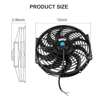 JDMSPEED New 12" Inch Universal Slim Fan Push Pull Electric Radiator Cooling 12V Mount Kit - color: Black, size: 12 Inch