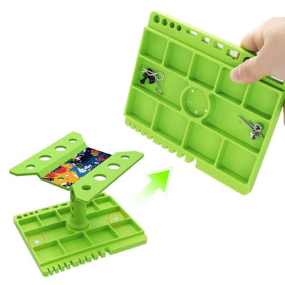 360 Degree Rotation RC Car Work Stand Lift Lower Repair Workstation with RC Car Ride Height Gauge for 1/10 1/12 1/14 1/16 Crawler Remote Control Car Truck Buggy, Green - color: Green